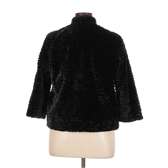 Alfred Dunner Jacket Coat Sz 14P Black Persian Lamb Faux Fur Glam Elegant Retro - Picture 2 of 5